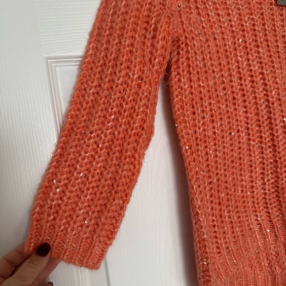 Anthropologie Knitted & knotted peach sequin sweater - Picture 4 of 8